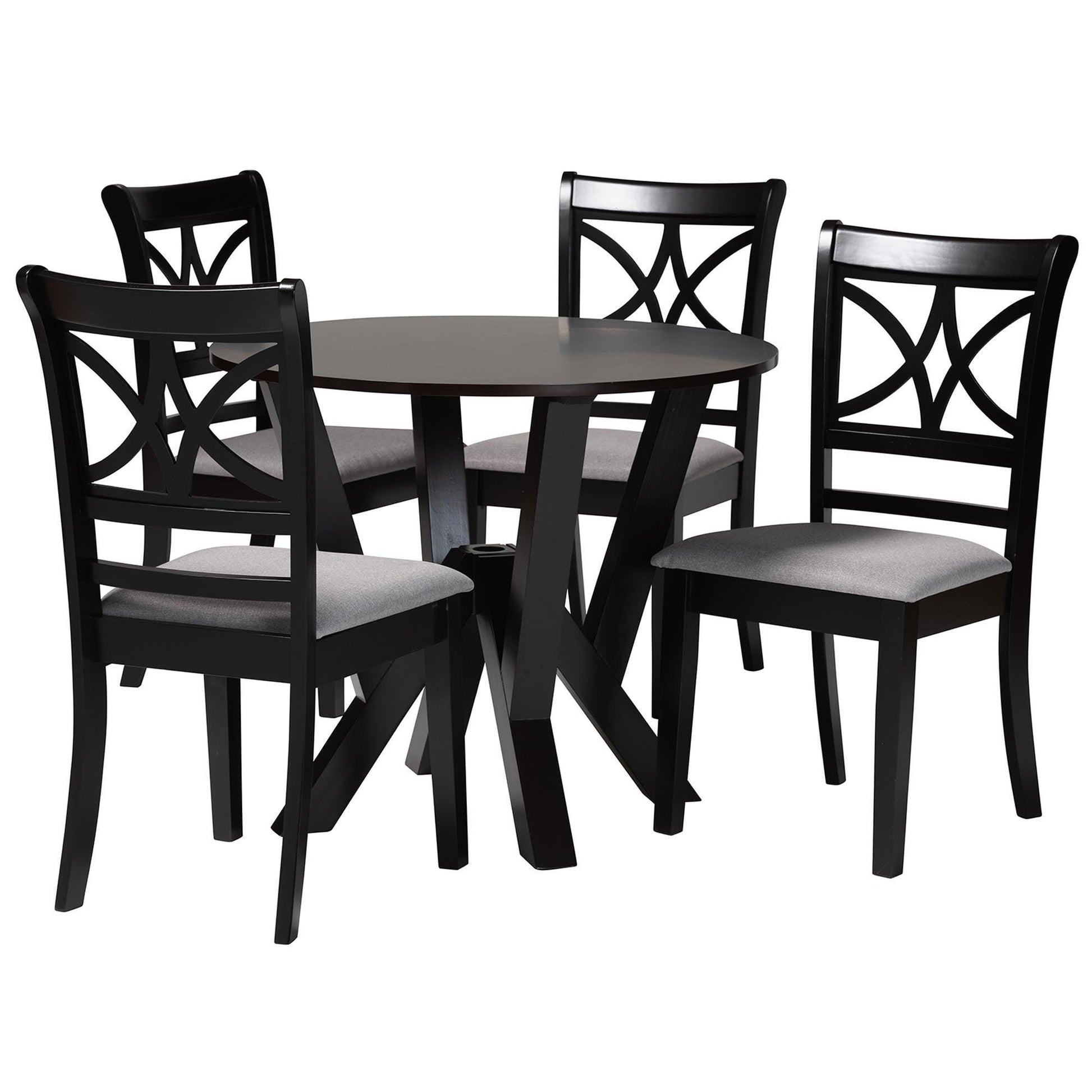 Baxton Studio Mari Modern Grey Fabric and Dark Brown Finished Wood 5-Piece Dining Set FredCo