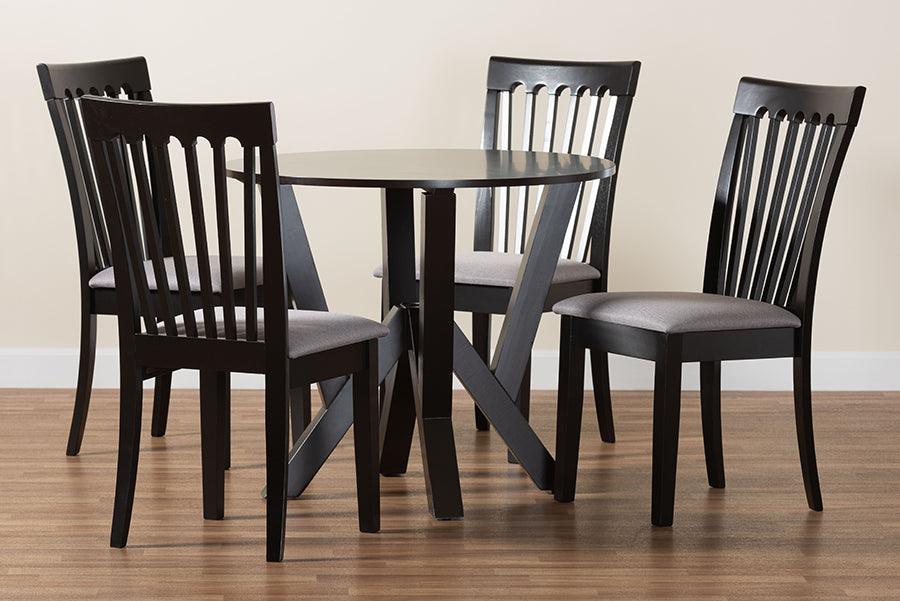 Baxton Studio Marian Modern Grey Fabric and Dark Brown Finished Wood 5-Piece Dining Set FredCo