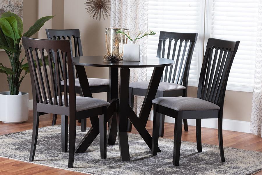 Baxton Studio Marian Modern Grey Fabric and Dark Brown Finished Wood 5-Piece Dining Set FredCo