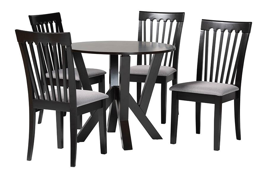 Baxton Studio Marian Modern Grey Fabric and Dark Brown Finished Wood 5-Piece Dining Set FredCo