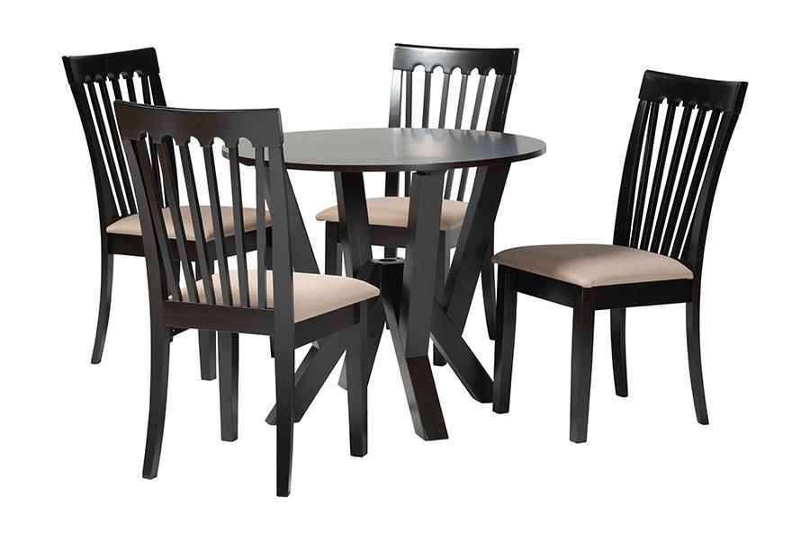 Baxton Studio Marian Modern Sand Fabric and Dark Brown Finished Wood 5-Piece Dining Set FredCo
