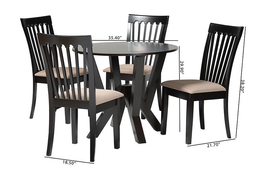 Baxton Studio Marian Modern Sand Fabric and Dark Brown Finished Wood 5-Piece Dining Set FredCo