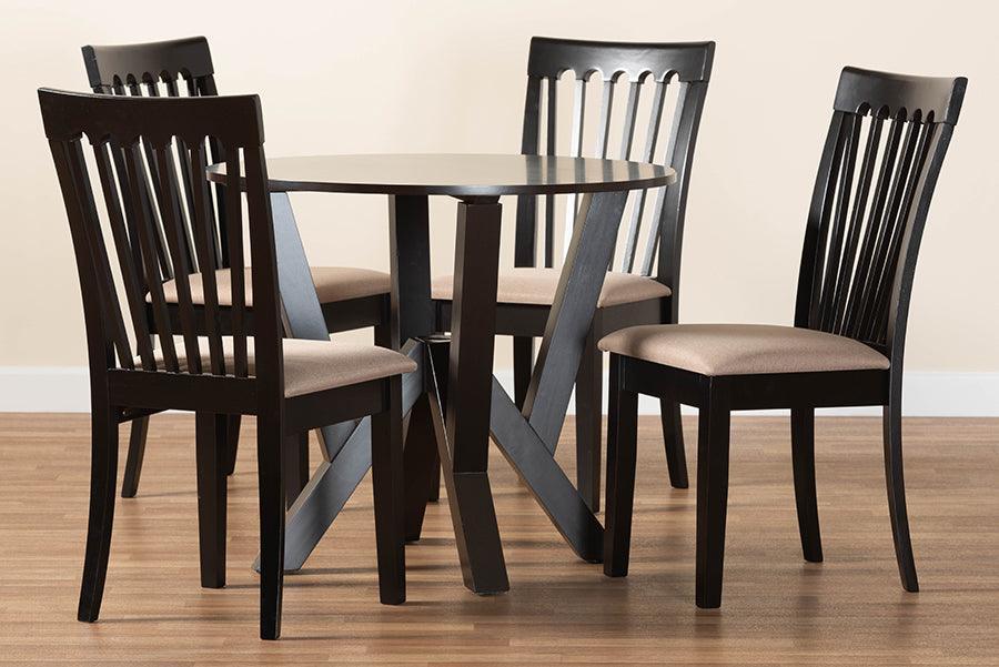 Baxton Studio Marian Modern Sand Fabric and Dark Brown Finished Wood 5-Piece Dining Set FredCo