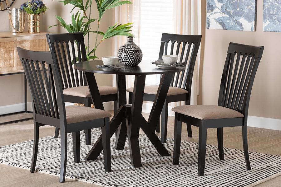 Baxton Studio Marian Modern Sand Fabric and Dark Brown Finished Wood 5-Piece Dining Set FredCo