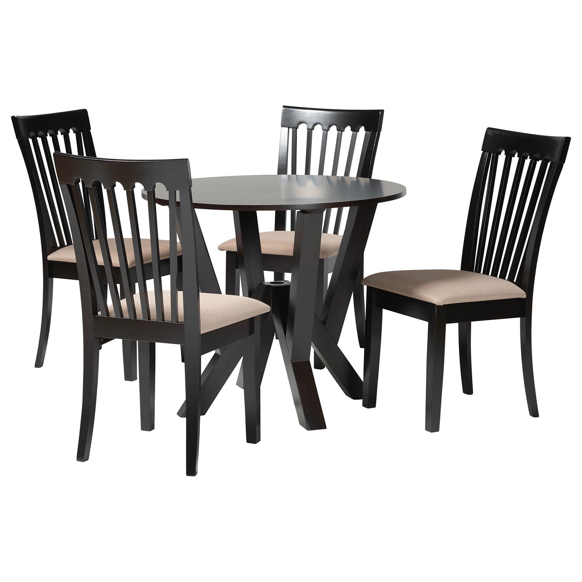 Baxton Studio Marian Modern Sand Fabric and Dark Brown Finished Wood 5-Piece Dining Set FredCo