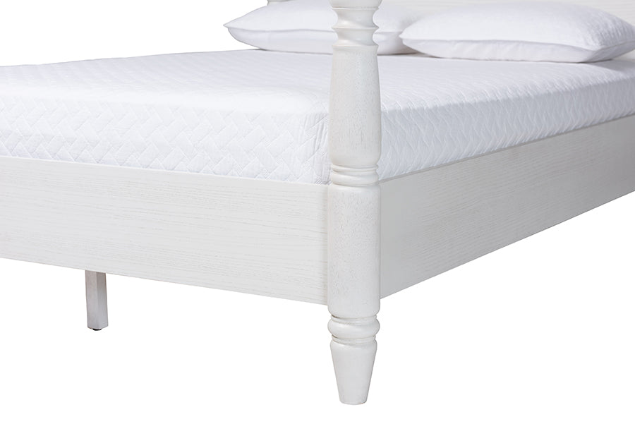 Baxton Studio Martino King Four-Poster Platform Bed – Sculpted Post Spindle Bed Frame with Panel Headboard, White FredCo