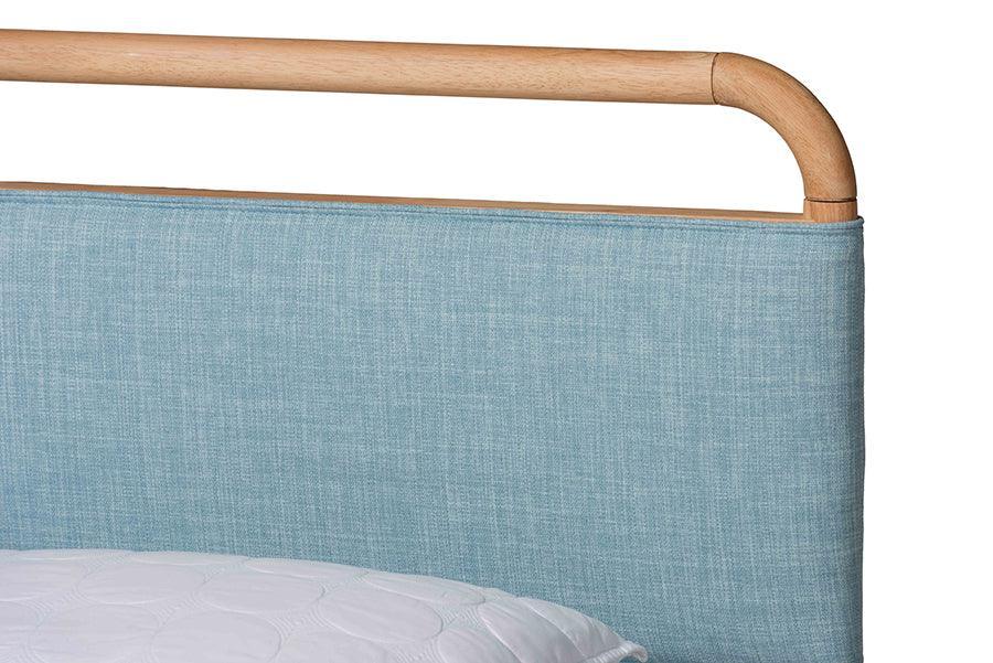Baxton Studio Mateo Modern and Contemporary Baby Blue Fabric and Natural Wood Queen Size Platform Bed FredCo