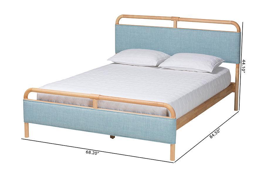 Baxton Studio Mateo Modern and Contemporary Baby Blue Fabric and Natural Wood Queen Size Platform Bed FredCo