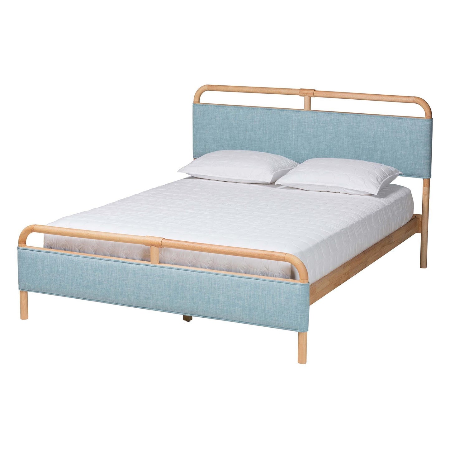 Baxton Studio Mateo Modern and Contemporary Baby Blue Fabric and Natural Wood Queen Size Platform Bed FredCo