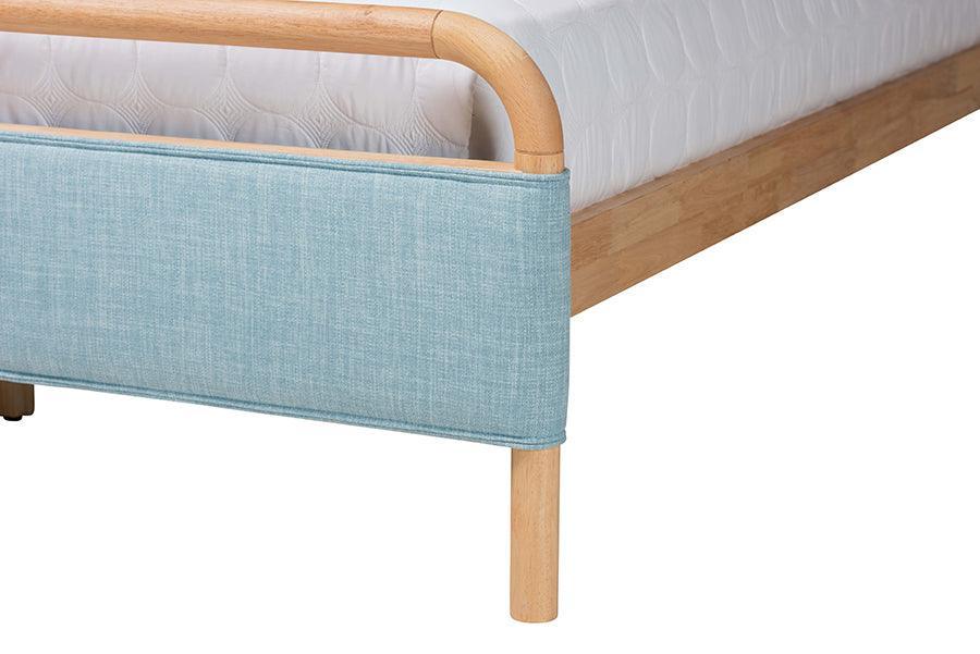 Baxton Studio Mateo Modern and Contemporary Baby Blue Fabric and Natural Wood Queen Size Platform Bed FredCo