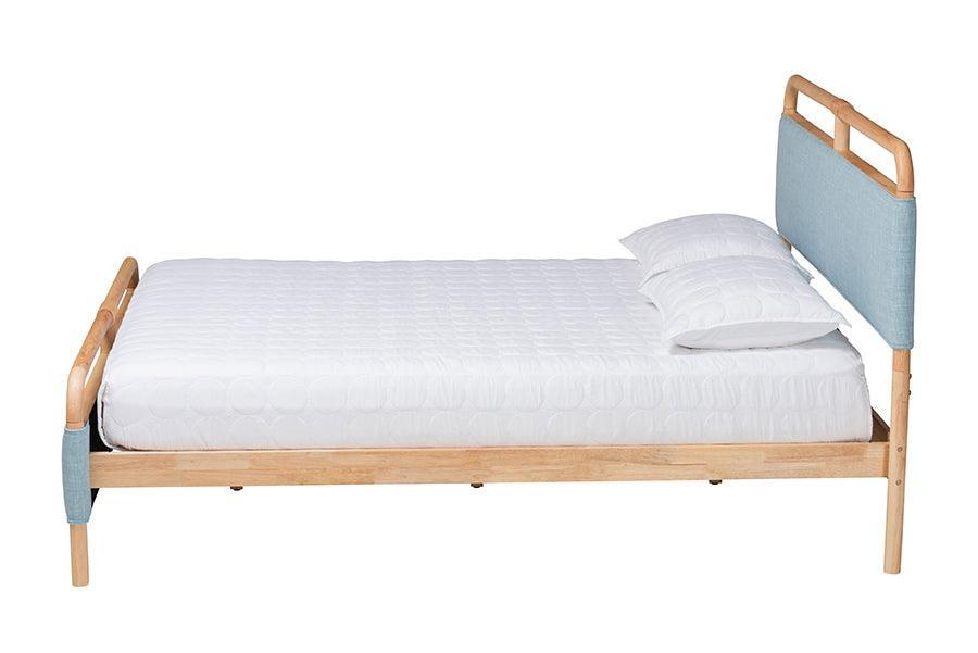 Baxton Studio Mateo Modern and Contemporary Baby Blue Fabric and Natural Wood Queen Size Platform Bed FredCo