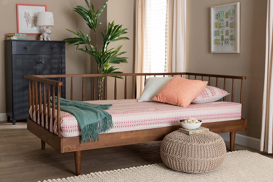 Baxton Studio Matilda Mid-Century Modern Ash Walnut Finished Wood Twin Size Daybed FredCo