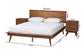 Baxton Studio Melora Mid-Century Modern Walnut Brown Finished Wood and Rattan Full Size 3-Piece Bedroom Set FredCo