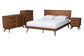 Baxton Studio Melora Mid-Century Modern Walnut Brown Finished Wood and Rattan Full Size 4-Piece Bedroom Set FredCo