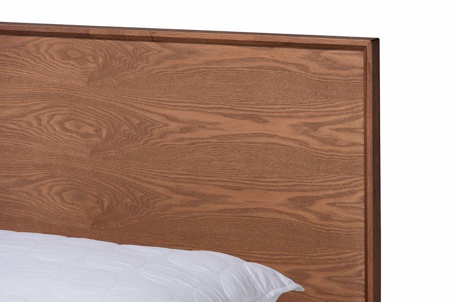 Baxton Studio Melora Mid-Century Modern Walnut Brown Finished Wood and Rattan King Size 4-Piece Bedroom Set FredCo