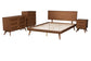 Baxton Studio Melora Mid-Century Modern Walnut Brown Finished Wood and Rattan King Size 4-Piece Bedroom Set FredCo