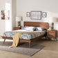 Baxton Studio Melora Mid-Century Modern Walnut Brown Finished Wood and Rattan Queen Size 3-Piece Bedroom Set FredCo