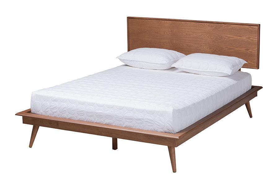 Baxton Studio Melora Mid-Century Modern Walnut Brown Finished Wood and Rattan Queen Size 3-Piece Bedroom Set FredCo