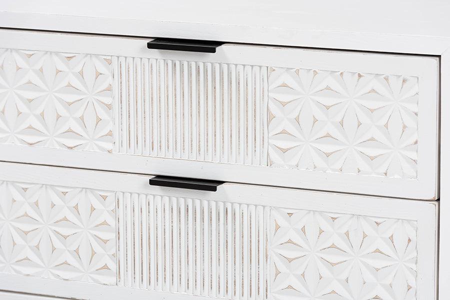 Baxton Studio Merryn Mid-Century Transitional Distressed White Finished Wood and Black Metal 2-Drawer Storage Cabinet FredCo