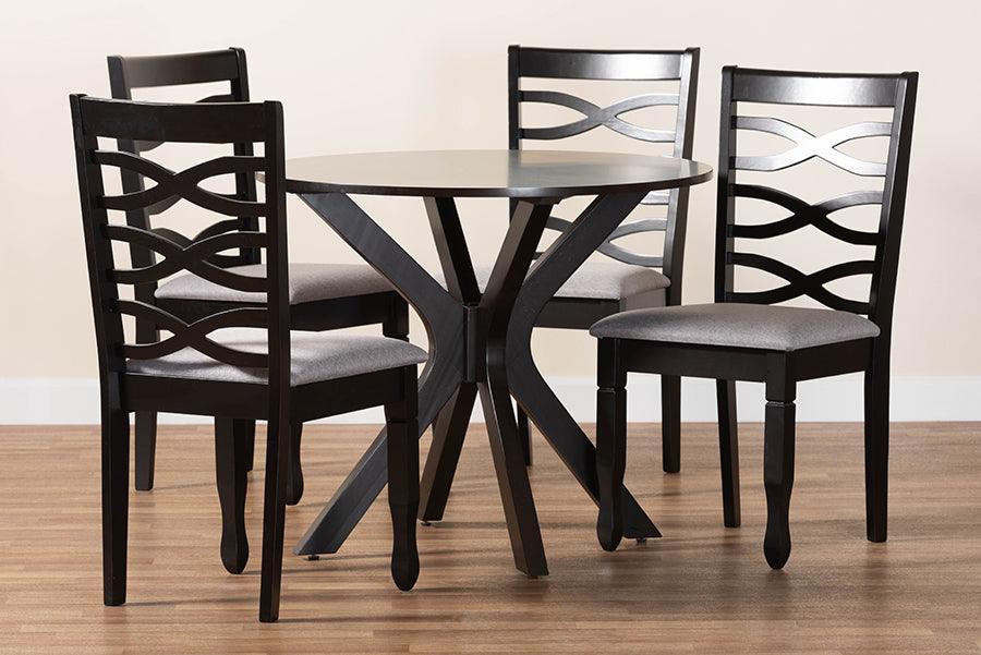 Baxton Studio Mila Modern Grey Fabric and Dark Brown Finished Wood 5-Piece Dining Set FredCo
