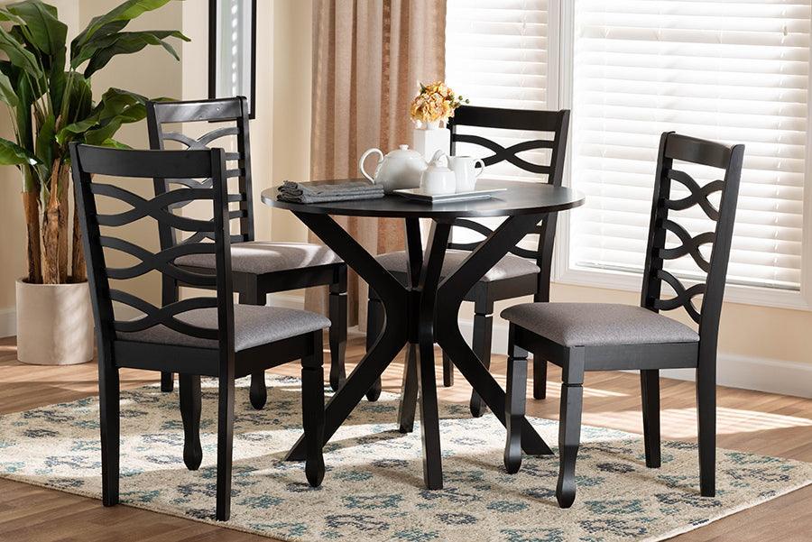 Baxton Studio Mila Modern Grey Fabric and Dark Brown Finished Wood 5-Piece Dining Set FredCo