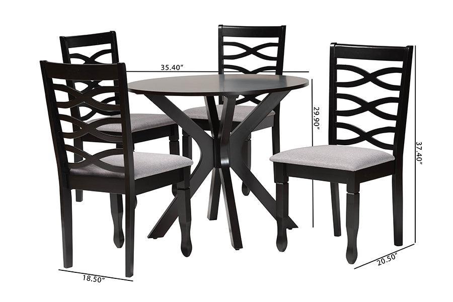 Baxton Studio Mila Modern Grey Fabric and Dark Brown Finished Wood 5-Piece Dining Set FredCo
