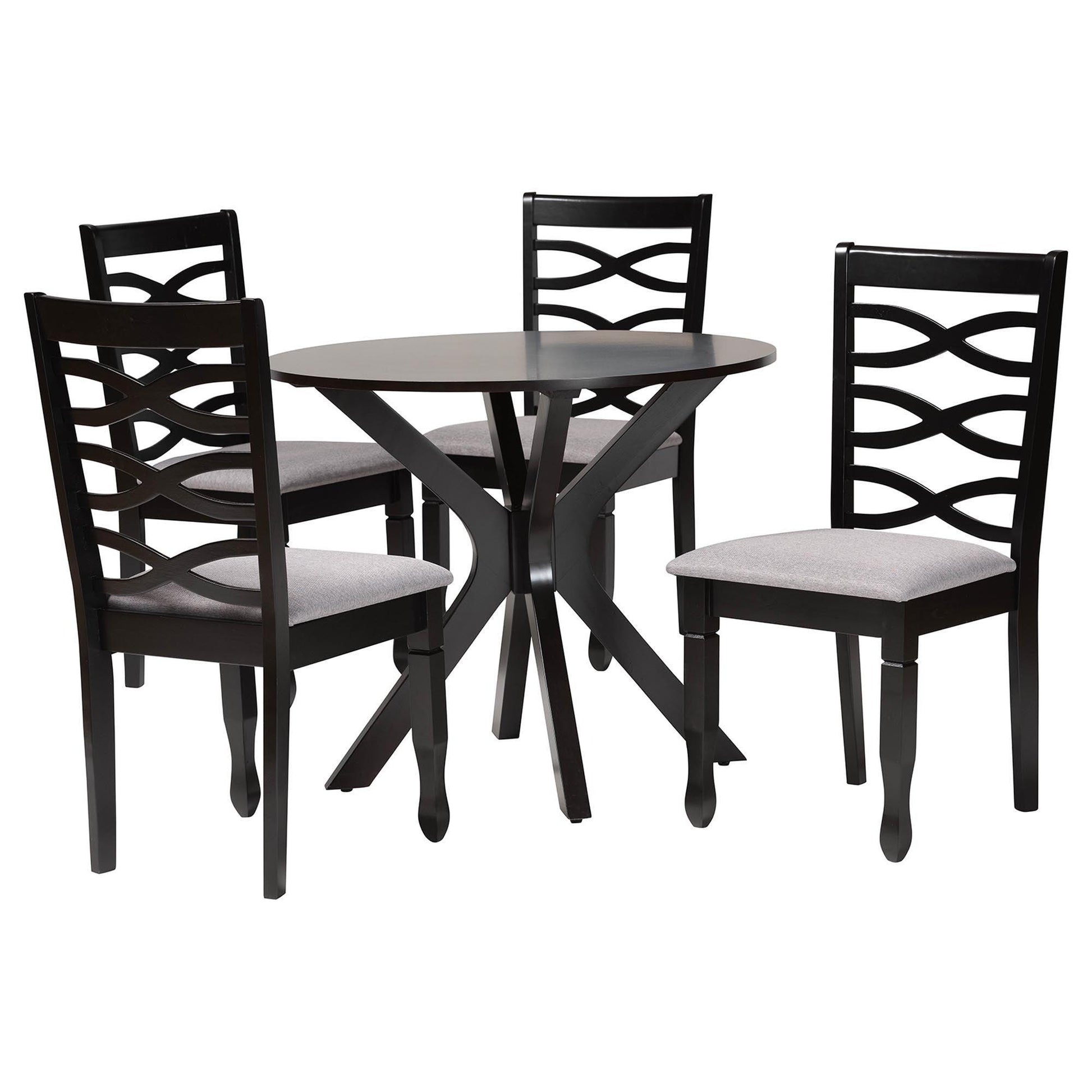 Baxton Studio Mila Modern Grey Fabric and Dark Brown Finished Wood 5-Piece Dining Set FredCo