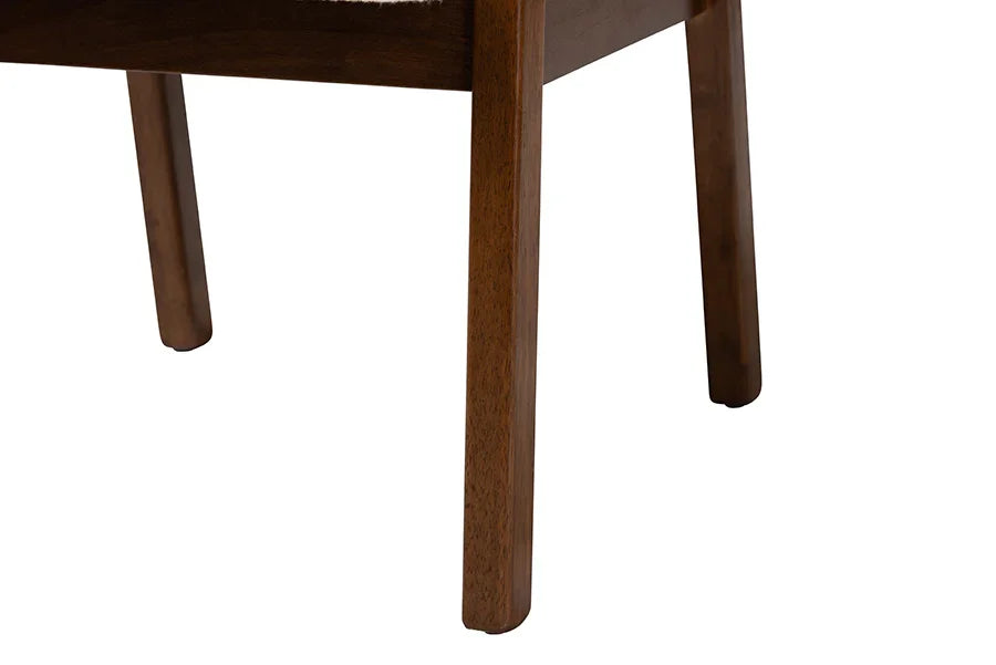 Baxton Studio Miyagi Boucle Upholstered Dining Chair Set of 2- Mid-Century Modern Armchair with Solid Wood Frame and Rounded Backrest, Walnut Brown and White FredCo