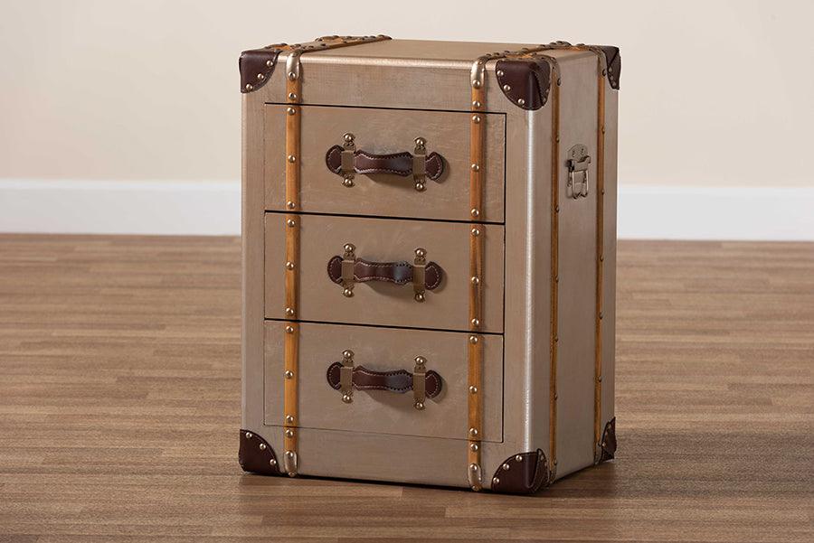 Baxton Studio Naylor Vintage Matte Bronze 3-Drawer Cabinet FredCo