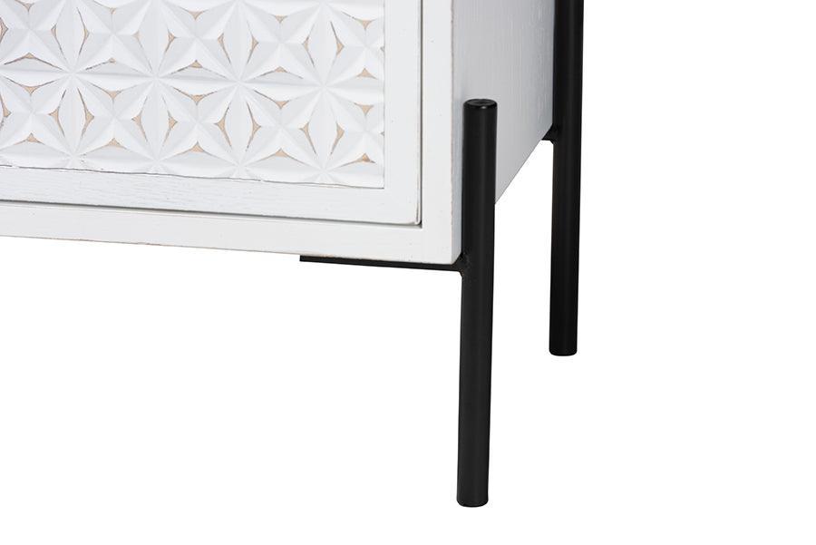 Baxton Studio Nefeli Mid-Century Transitional White Finished Wood and Black Metal 1-Drawer Storage Cabinet FredCo