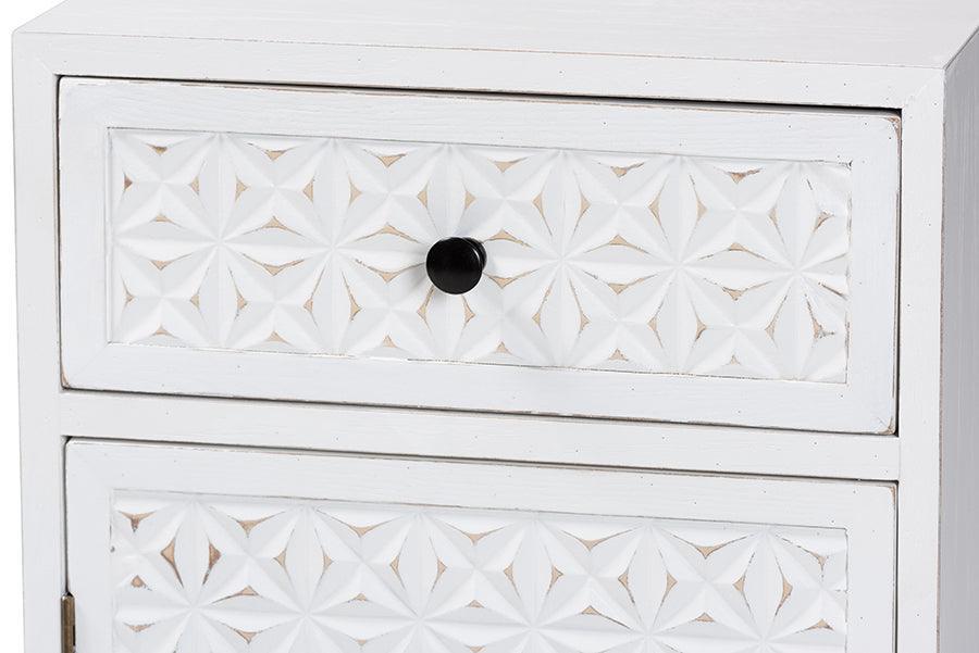 Baxton Studio Nefeli Mid-Century Transitional White Finished Wood and Black Metal 1-Drawer Storage Cabinet FredCo