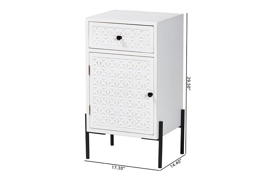 Baxton Studio Nefeli Mid-Century Transitional White Finished Wood and Black Metal 1-Drawer Storage Cabinet FredCo