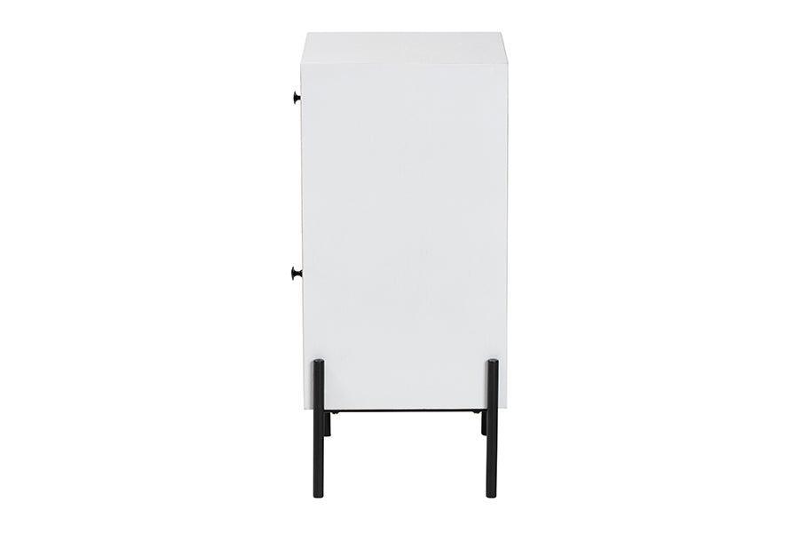 Baxton Studio Nefeli Mid-Century Transitional White Finished Wood and Black Metal 1-Drawer Storage Cabinet FredCo
