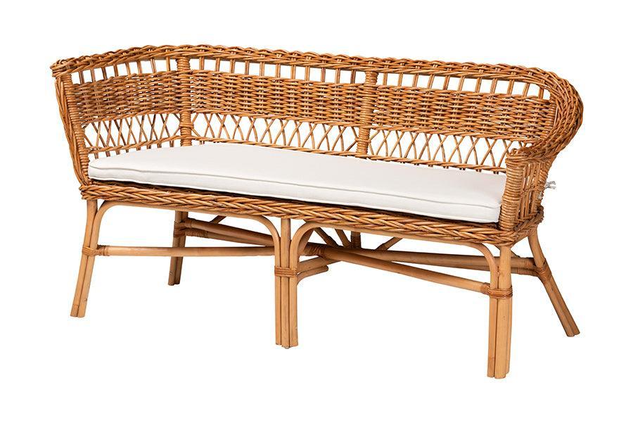 Baxton Studio Nella Modern Bohemian Natural Brown Finished Wood and Rattan 3-Piece Dining Nook Set FredCo