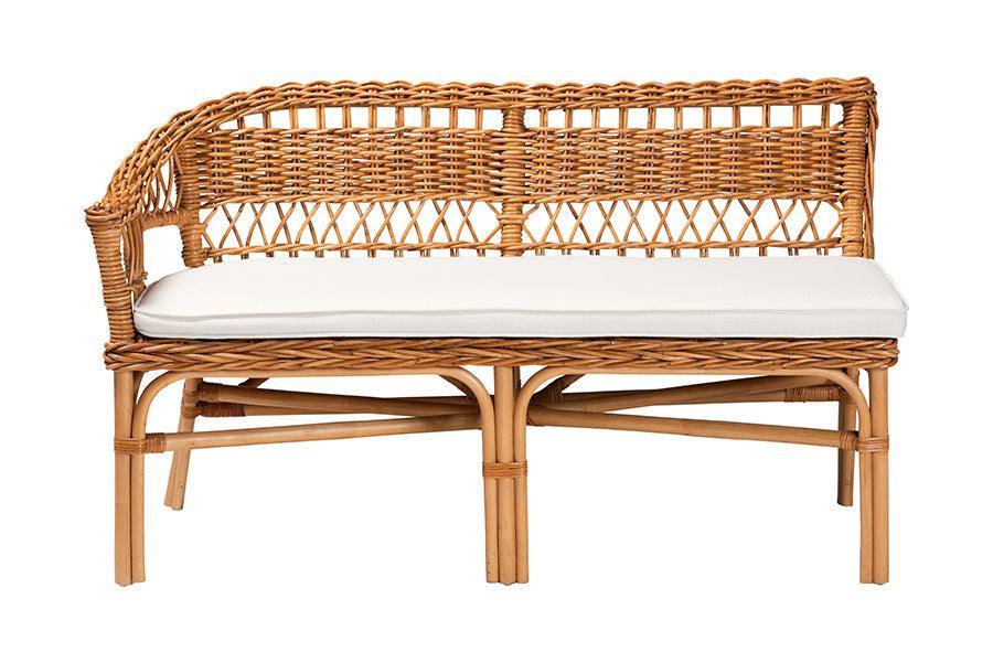 Baxton Studio Nella Modern Bohemian Natural Brown Finished Wood and Rattan 3-Piece Dining Nook Set FredCo