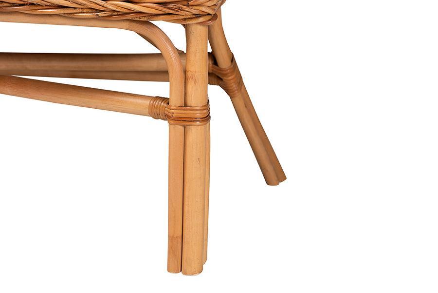 Baxton Studio Nella Modern Bohemian Natural Brown Finished Wood and Rattan 3-Piece Dining Nook Set FredCo