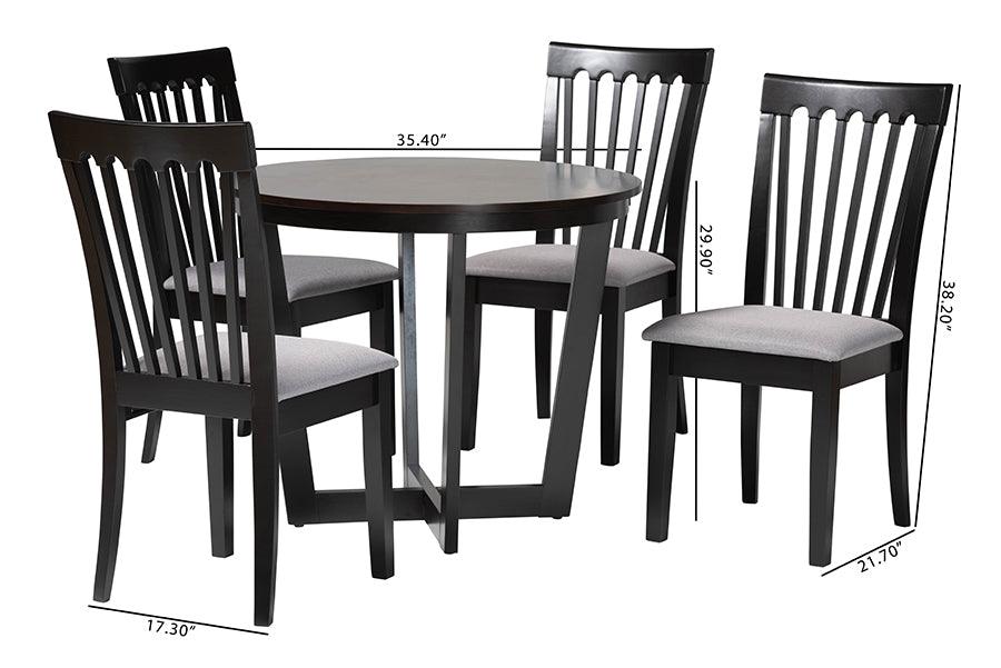 Baxton Studio Nellie Modern Grey Fabric and Dark Brown Wood 5-Piece Dining Set FredCo