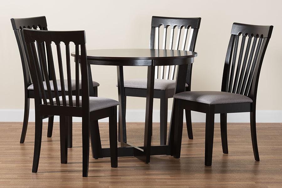 Baxton Studio Nellie Modern Grey Fabric and Dark Brown Wood 5-Piece Dining Set FredCo