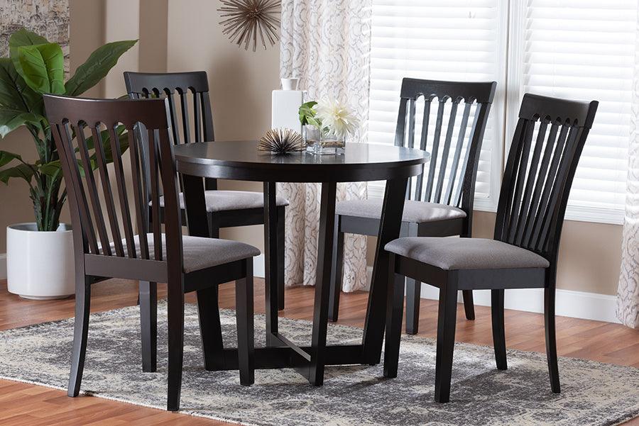 Baxton Studio Nellie Modern Grey Fabric and Dark Brown Wood 5-Piece Dining Set FredCo
