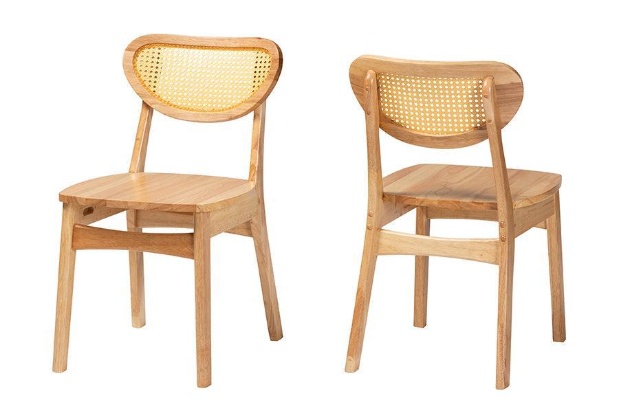 Baxton Studio Nenet Mid-Century Modern Oak Brown Finished Wood and Rattan 2-Piece Dining Chair Set FredCo
