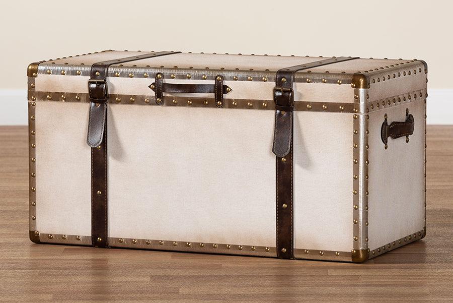 Baxton Studio Nevio Vintage Weathered White Canvas Storage Trunk FredCo