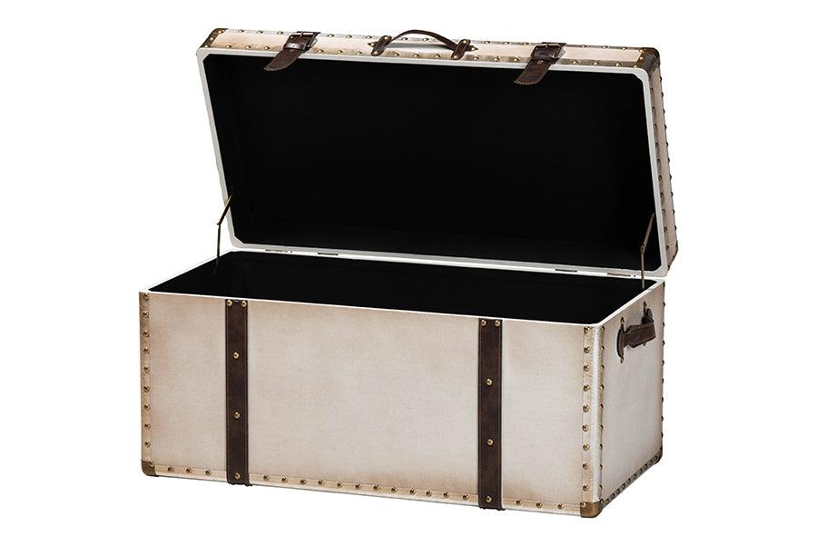 Baxton Studio Nevio Vintage Weathered White Canvas Storage Trunk FredCo