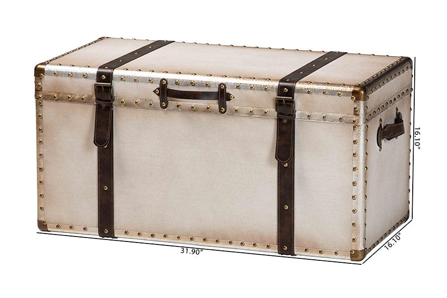 Baxton Studio Nevio Vintage Weathered White Canvas Storage Trunk FredCo