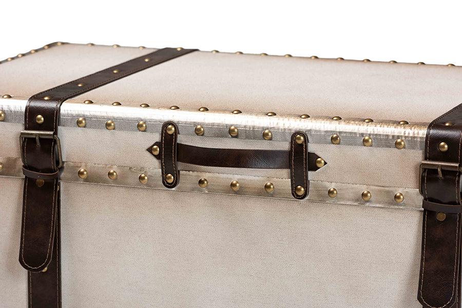 Baxton Studio Nevio Vintage Weathered White Canvas Storage Trunk FredCo