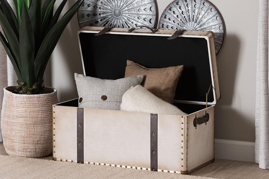 Baxton Studio Nevio Vintage Weathered White Canvas Storage Trunk FredCo