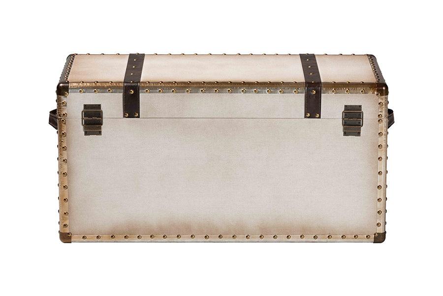 Baxton Studio Nevio Vintage Weathered White Canvas Storage Trunk FredCo