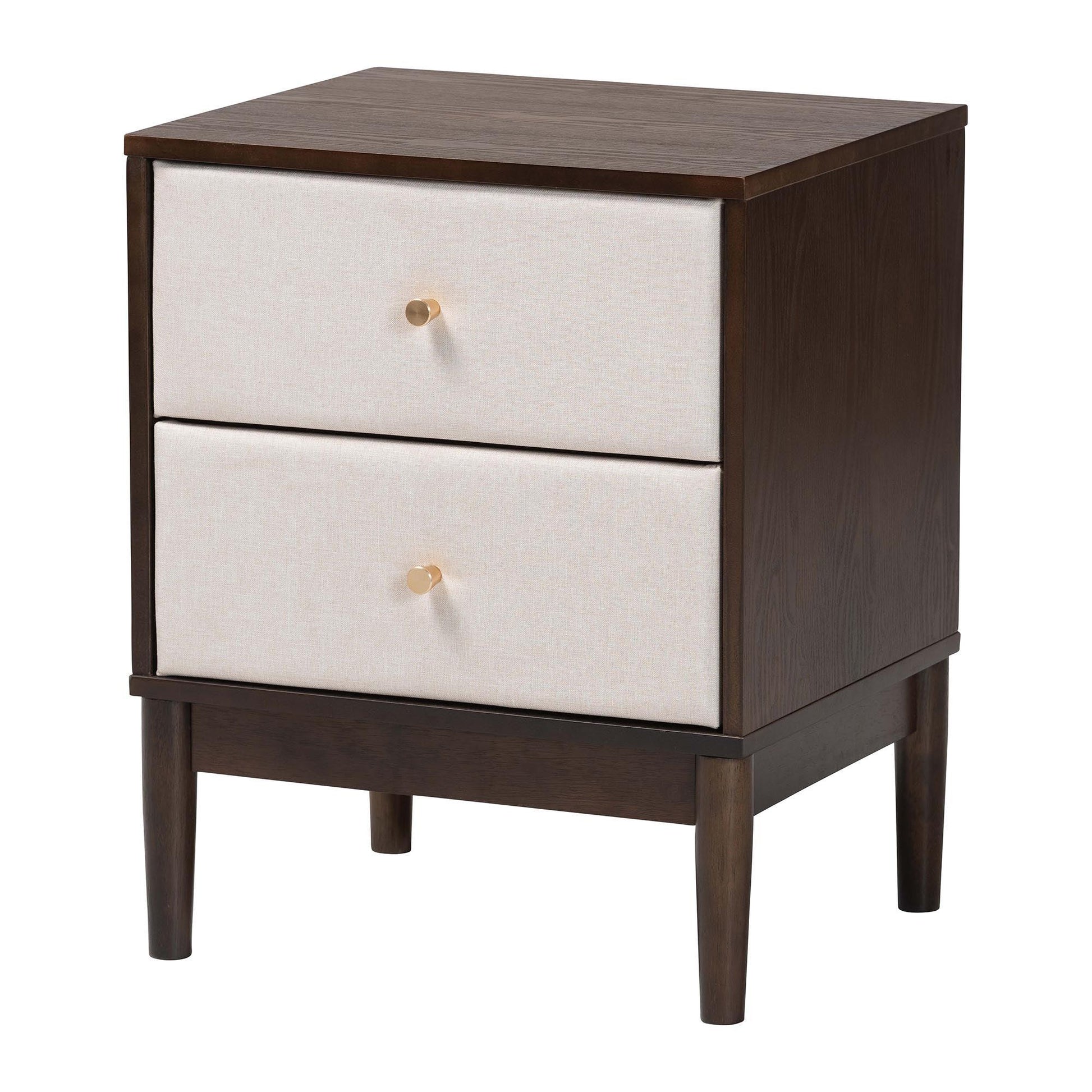 Baxton Studio Nikolai Mid-Century Beige Fabric and Wenge Brown Wood 2-Drawer Nightstand FredCo