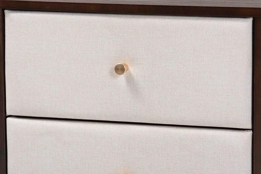 Baxton Studio Nikolai Mid-Century Beige Fabric and Wenge Brown Wood 2-Drawer Nightstand FredCo