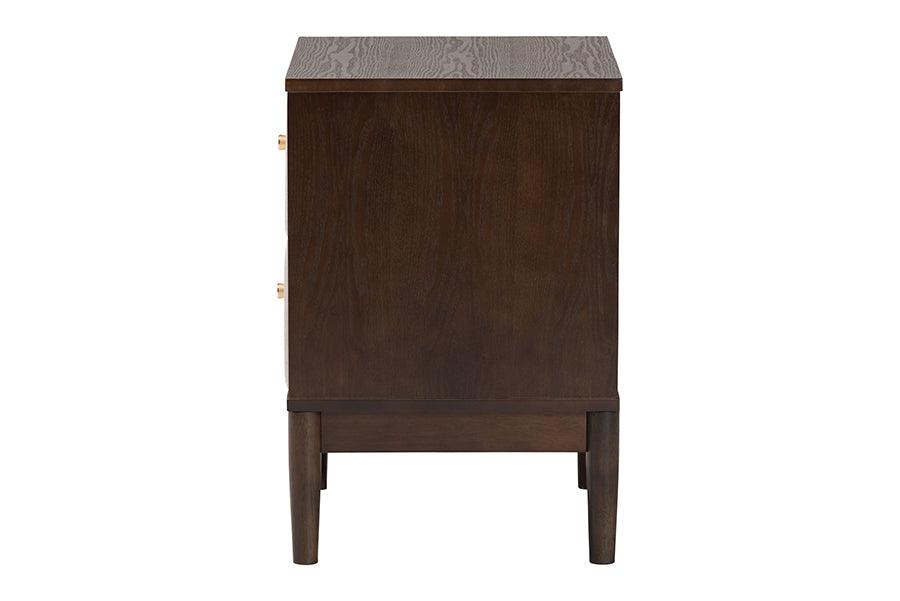 Baxton Studio Nikolai Mid-Century Beige Fabric and Wenge Brown Wood 2-Drawer Nightstand FredCo