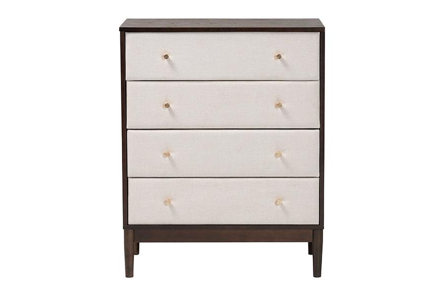 Baxton Studio Nikolai Mid-Century Beige Fabric and Wenge Brown Wood 4-Drawer Chest FredCo